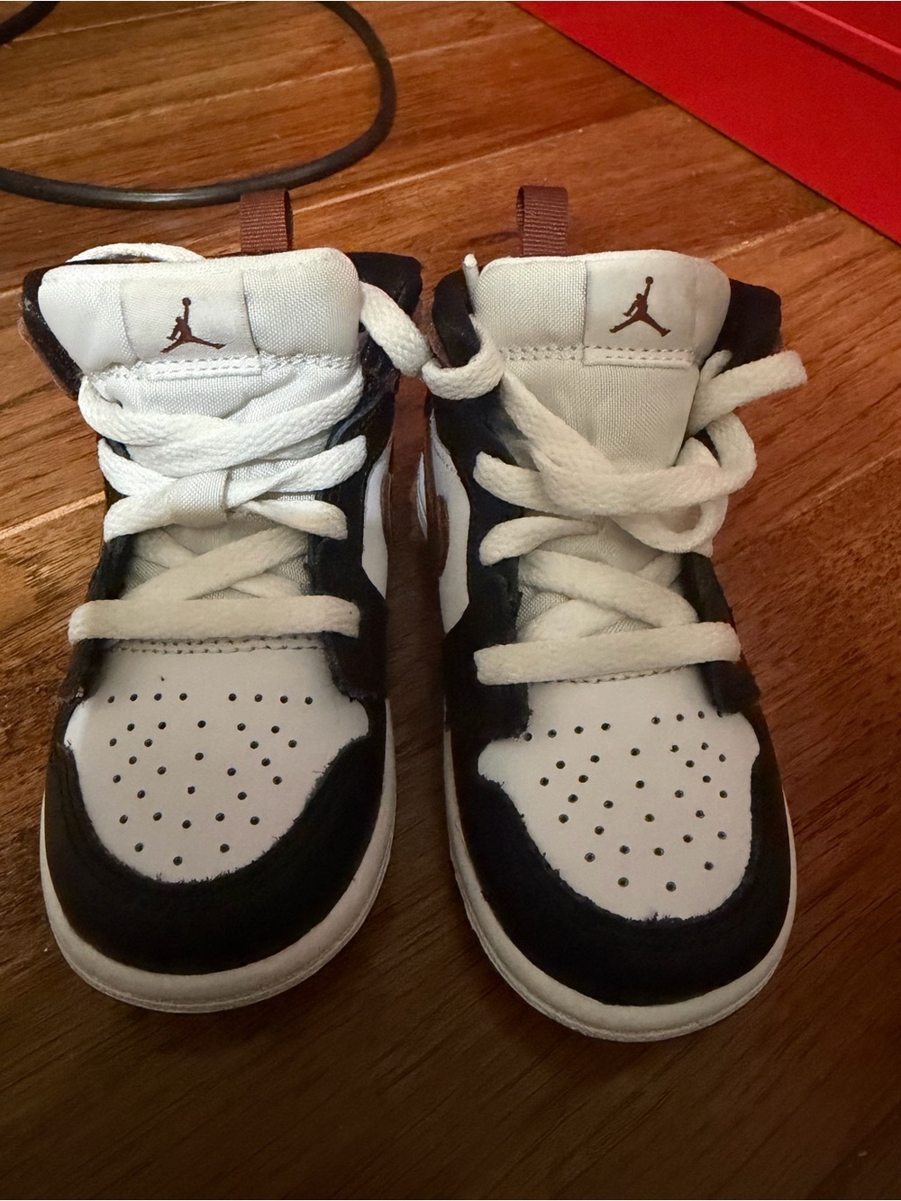 Jordan Kids Black and White High-Top Sneakers with Brown Jumpman